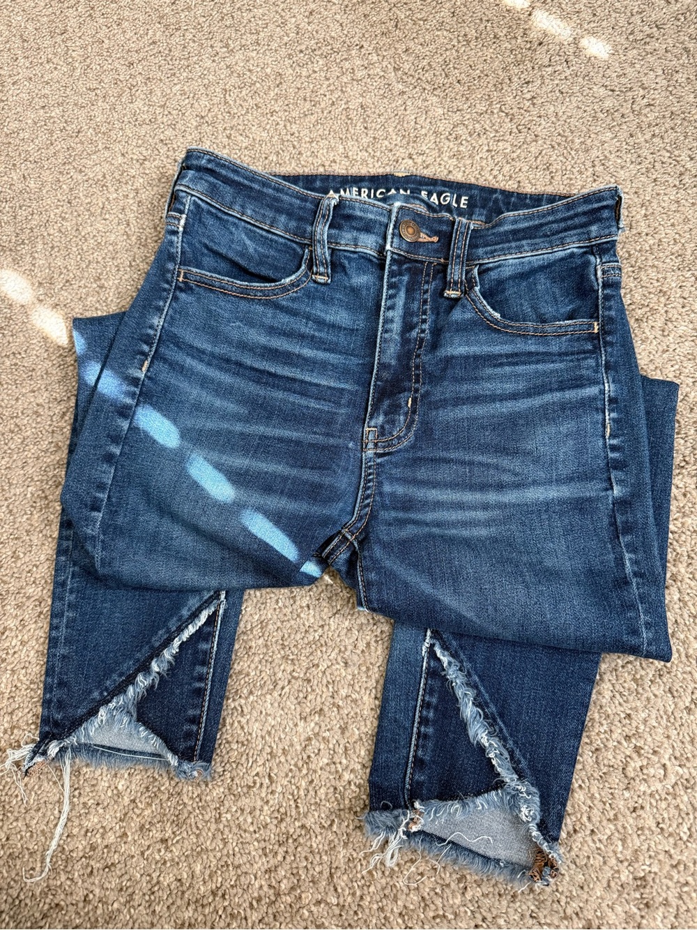 American Eagle Outfitters Dark Blue Cropped Frayed Hem Jeans